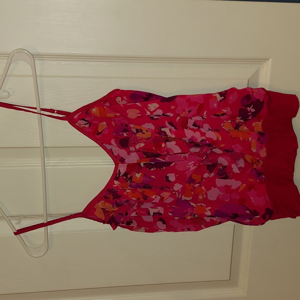 Express Red Ruffle Floral Print Camisole Dainty Tank Top Medium
